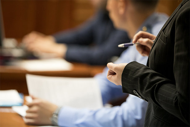 Lawyer in court talking